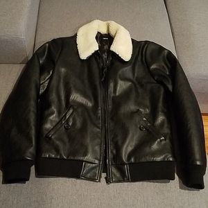 ASOS faux leather bomber shearling collar sz small